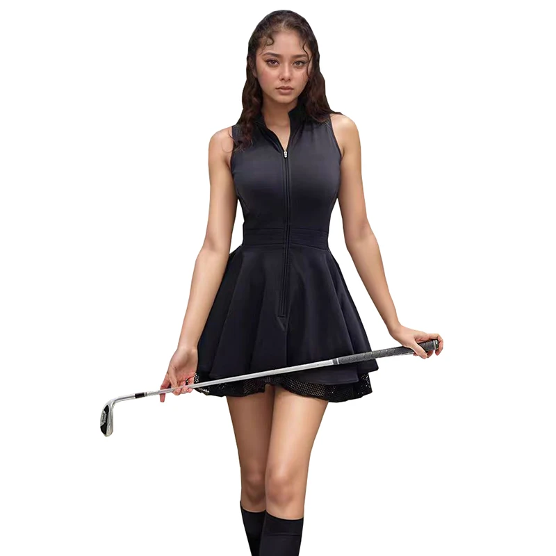 

Summer New Product Women's Golf Outdoor Quick drying Sports Skirt Safety Pants Set Sleeveless Zipper Dress Ladies Clothing