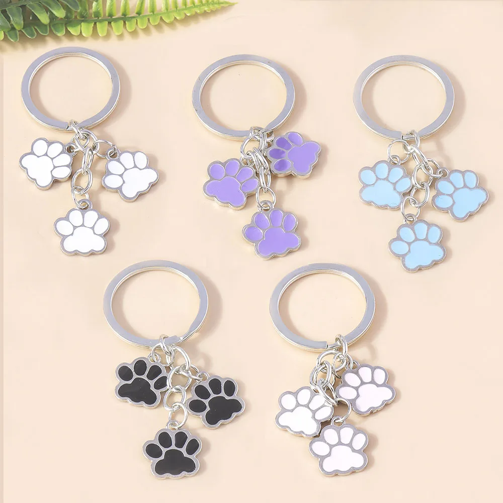 Aihua Cute Keychain Cat Dog Paw Key Ring Footprints Enamel Key Chains For Women Men Handbag Accessorie DIY Handmade Jewelry Gift