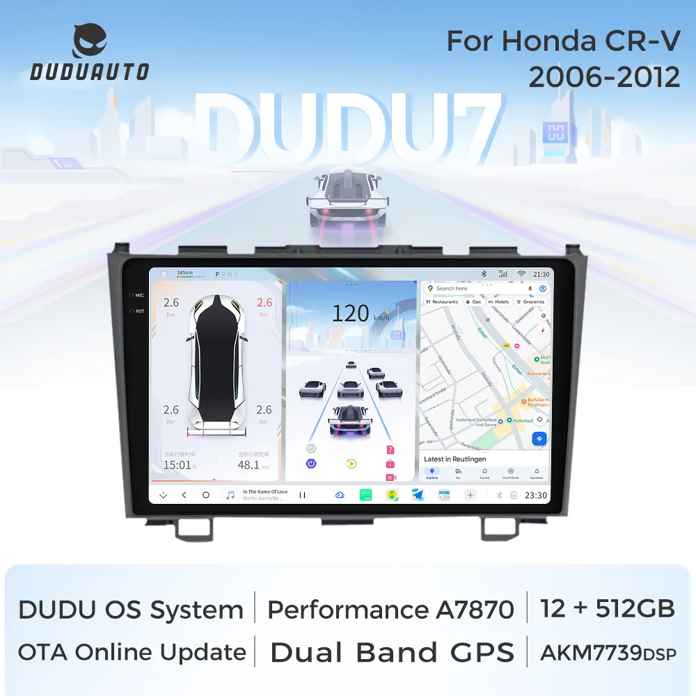DUDUAUTO DUDU7 A7870-888 Autoradio Multimédia 2K avec Navigation, Livraison Rapide depuis l'UE, 2DIN AI CarPlay Sans Fil pour Apple Android Auto, Compatible Caméra de Recul DVR, Fonctionnalité 4G LTE WIFI, Unité Centrale 2DIN 9 pouces pour Honda CR-V 3 RE CRV 2007-2011