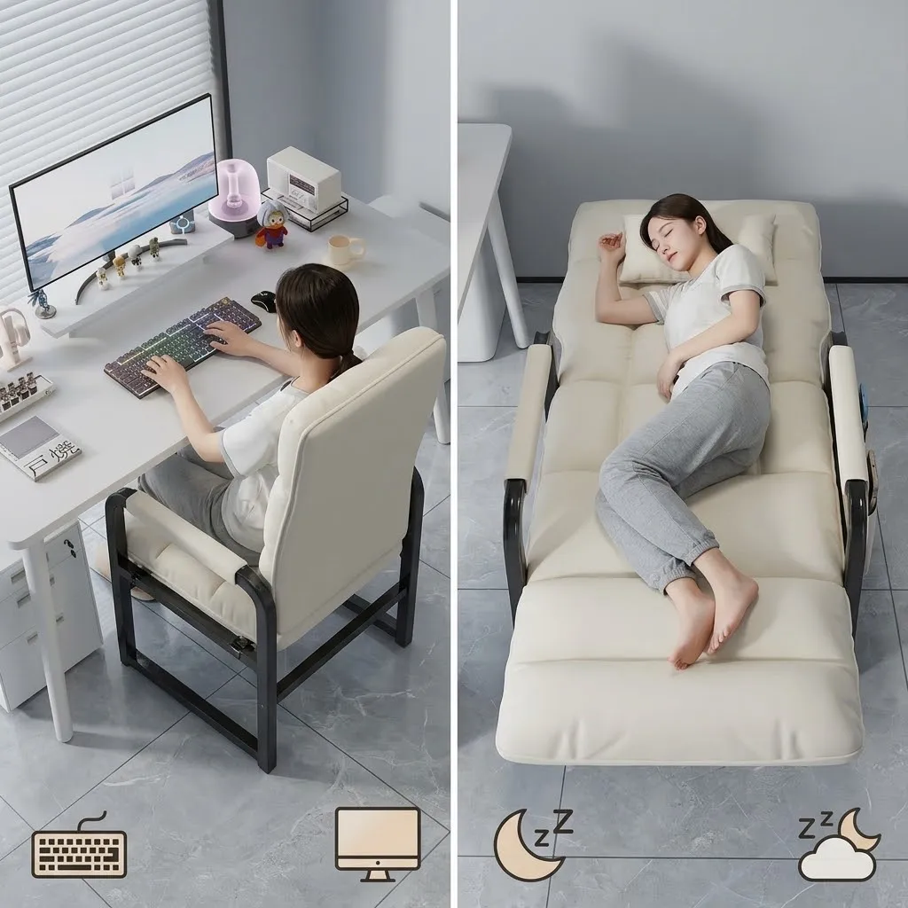 Indoor Outdoor Garden Folding Lounge Chair Office Nap Sofa Recliner Student Dormitory Computer Desk Seat With Backrest Sleep Bed