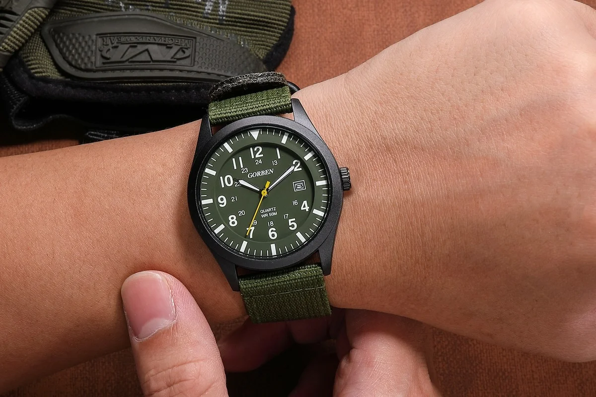 Orologio al quarzo da uomo Gorben Fashion cinturino in Nylon data automatica orologio da polso militare ArmyGreen 2021 nuovo