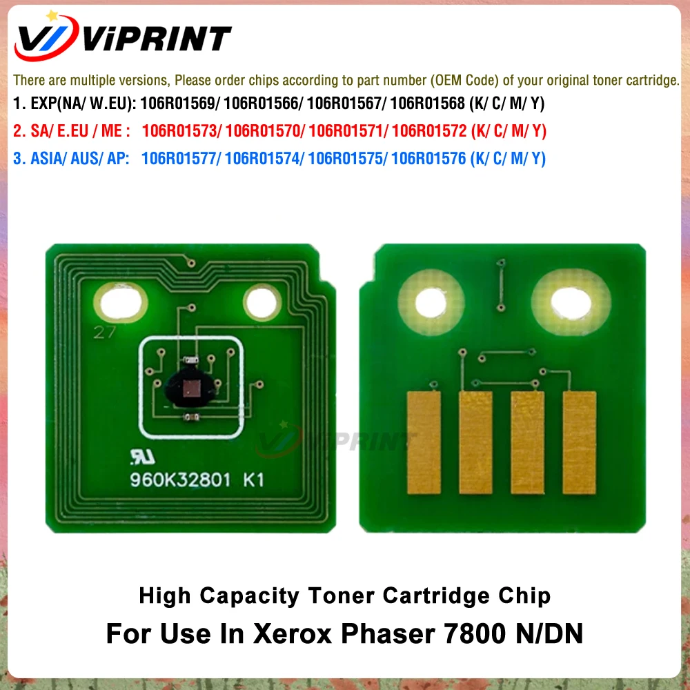 Toner Chip for Xerox Phaser 7800 7800N 7800DN Cartridge Refill Reset High Yields 24K/17.2K Compatible Xerox Phaser 7800 Series