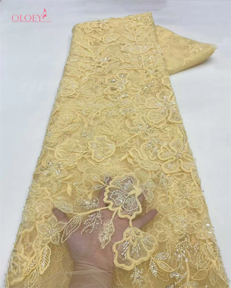 

OLOEY African Beaded Lace Fabric 2026 High-Quality French Nigerian Sequined Lace Fabric Women's Wedding Party Dress Sewing
