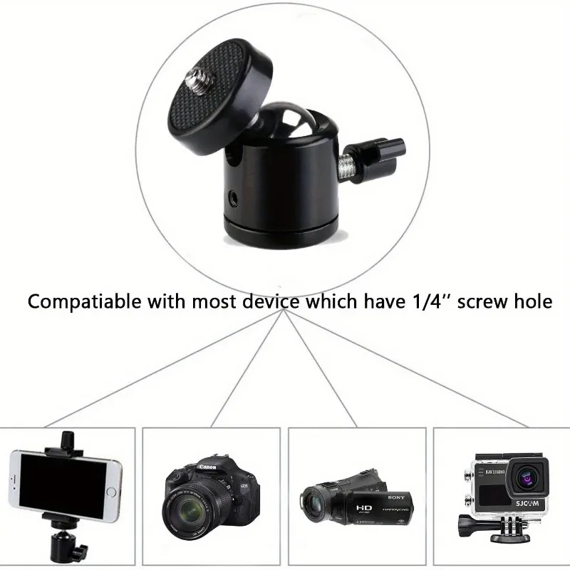 Adattatore universale mini testa a sfera in metallo regolazione dell\'angolo 1/4 e 3/8 vite per fotocamera DSLR supporto per microfono treppiede con