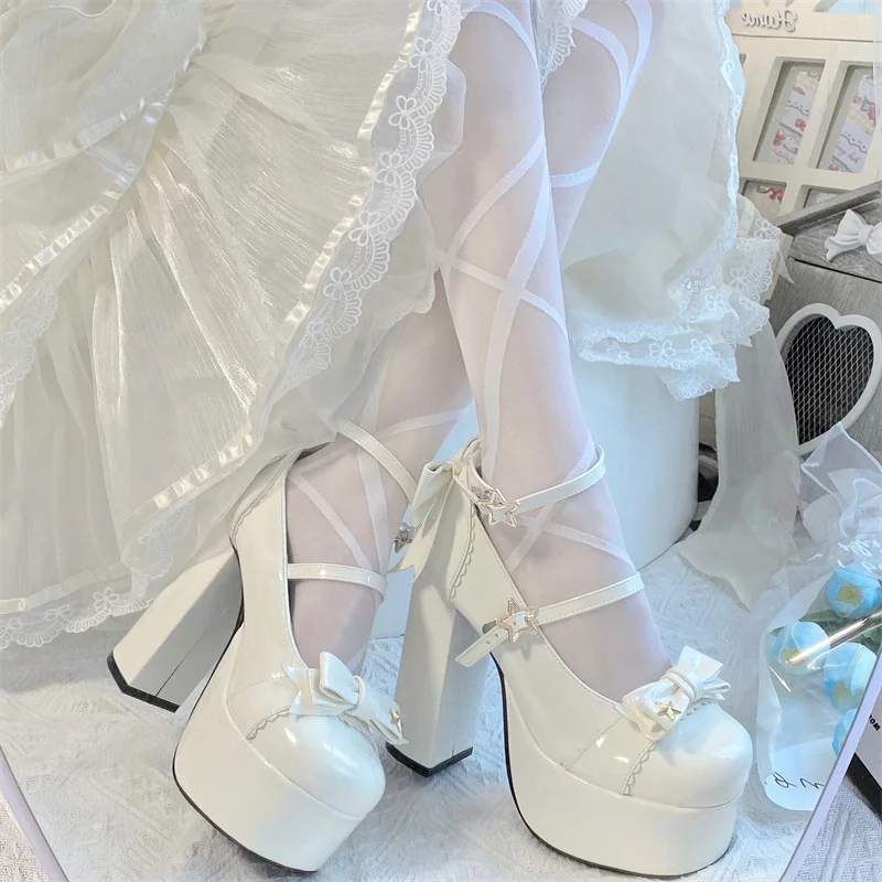 

Original High Heel Platform Shallow Mouth Round Head Lolita Women's Shoes Cosplay Japanese Sweet Loli Tea Party High Heels