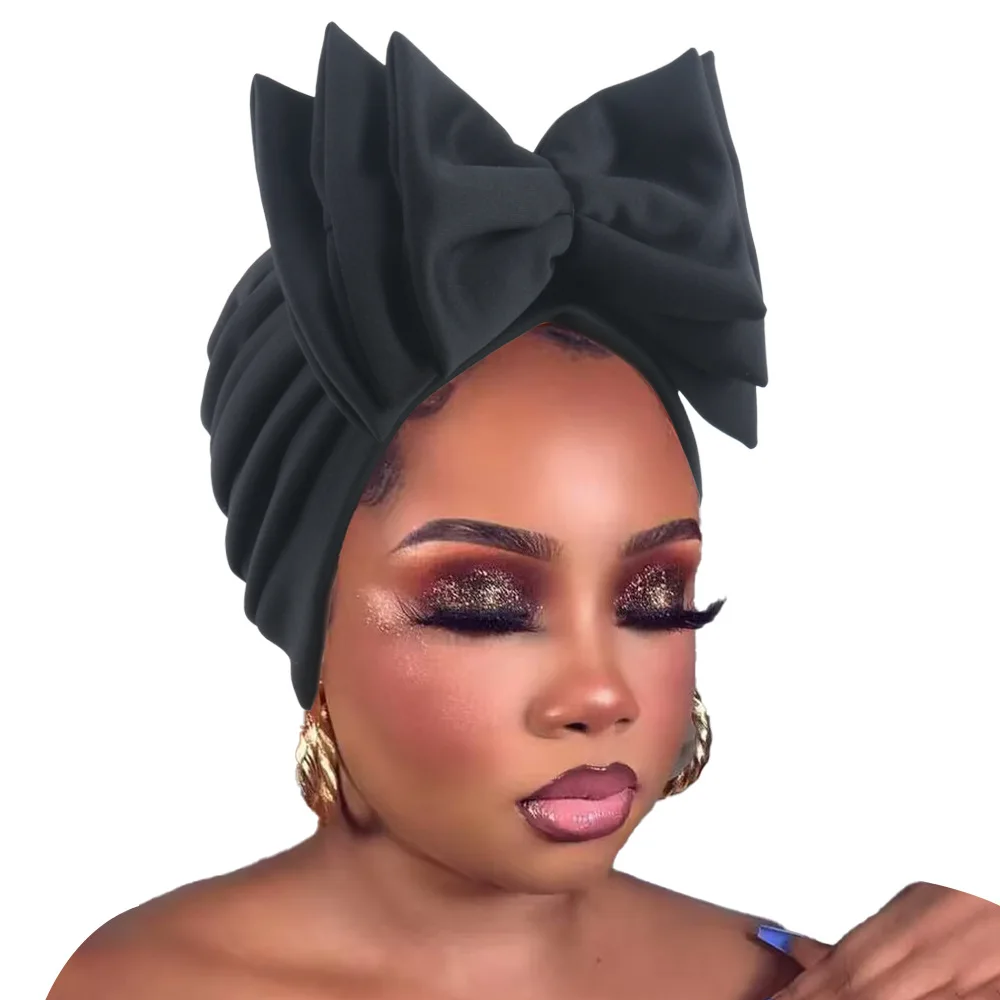 

New Bow Women Hijab Turban Hat Solid Color Head Wraps Soft Elastic Head Scarf Beanies Chemo Cap African Headwear Turbante Mujer