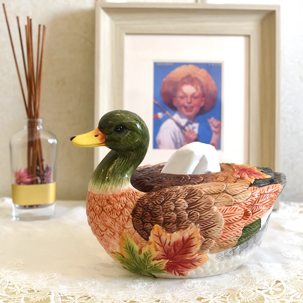 Ceramic Duck Tissue Box Sculpture, Home Decor Crafts, Wedding Decoration, Office, Living Room, Animal Tissue Box Ornament