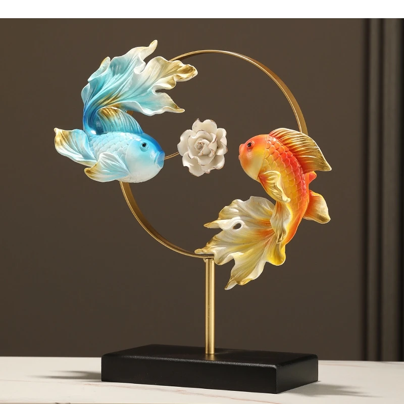 Painted Carp Flower Decorative Ornaments Desk Decoration Resin Crafts Sculpture Room Aesthetics Decor