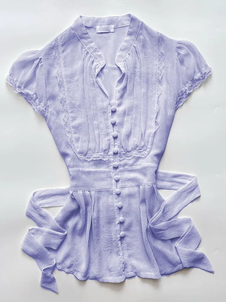 

Chayue Weiyun Original Retro Lace irt Women Summer 2025 New Ele Beautiful White irt Cotton Blend ort Sve