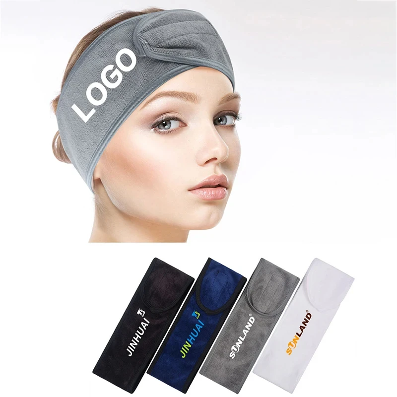 300pcs 64cm Custom Logo Embroidery Makeup Spa Hairband Magic Tape Headband Facial Headbands Hair Wrap Microfiber Cotton