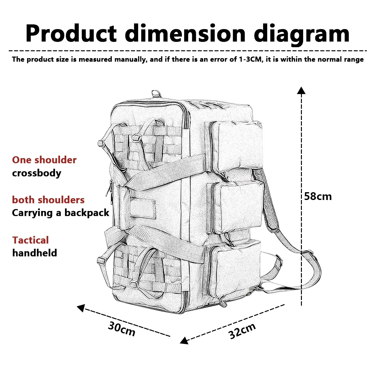 المشي لمسافات طويلة حقيبة سفر التخييم على ظهره التكتيكية في الهواء الطلق حقيبة كتف كبيرة متعددة الوظائف حقيبة عسكرية القماش الخشن حقائب اليد