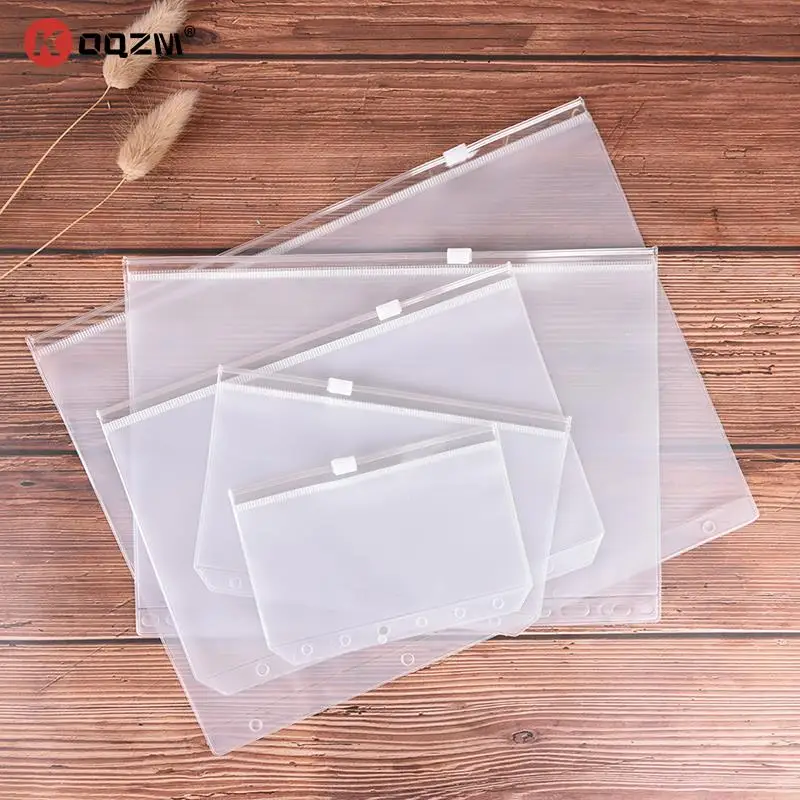 A4 A5 A6 A7 B5 File Holders Standard 6 Holes Transparent PVC Loose Leaf Pouch with Self-Styled Zipper Filing Product Binder