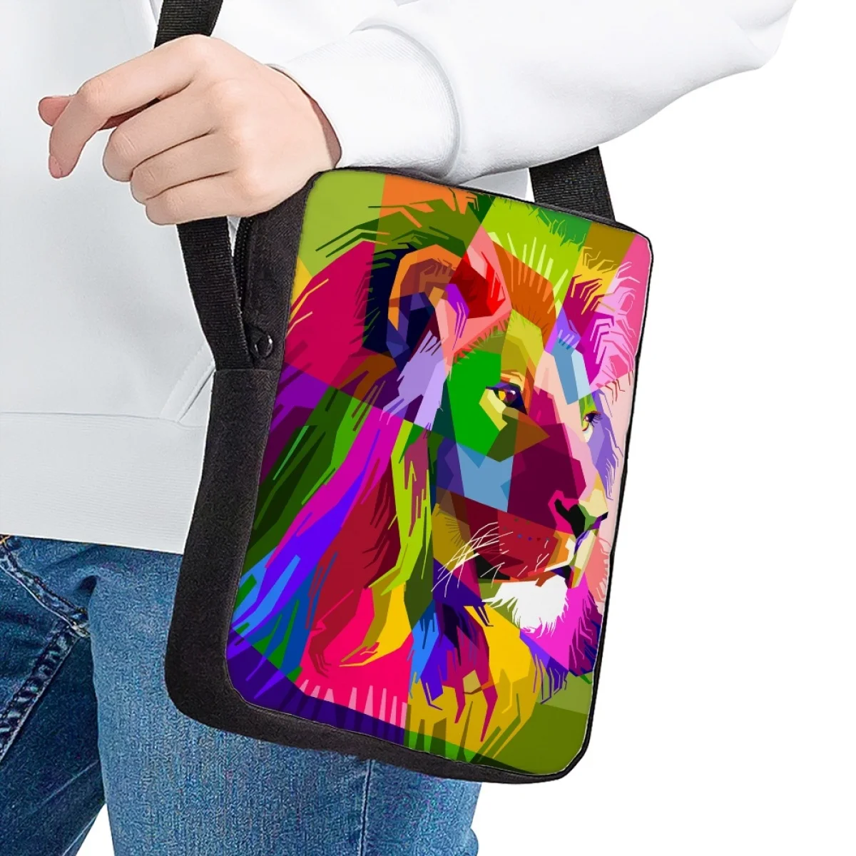 Fashion Color Lion Printing Crossbody Bag For Girls Boys College Style Messenger Bags Creative Student Satchel Bolsas Lunch Bag