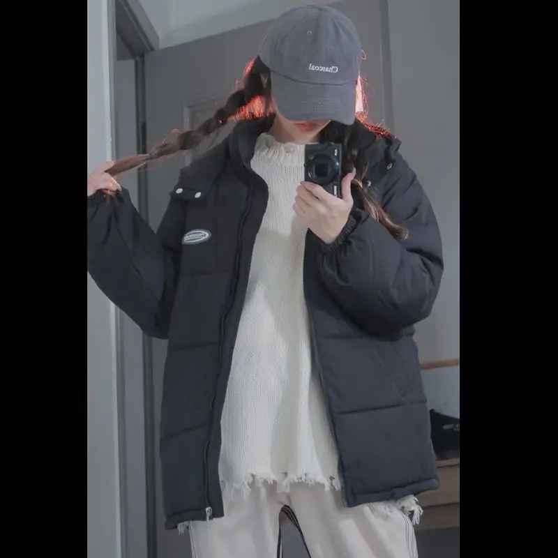 

Женская утепленная хлопковая куртка в корейском стиле с капюшоном, свободного кроя, теплая повседневная верхняя одежда, зимняя, с длинными рукавами, для поездок на работу