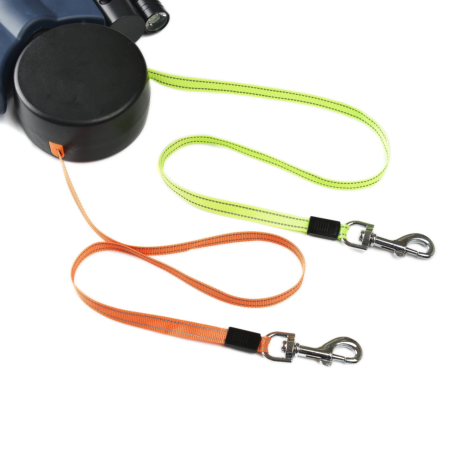 3m Doppelendige Hundeleine Automatisch Einziehbares Zugseil 360-Grad-Doppelkopf-Gehleine aus Nylon mit Taschenlampen-Kotbeutelbox – Detail 16