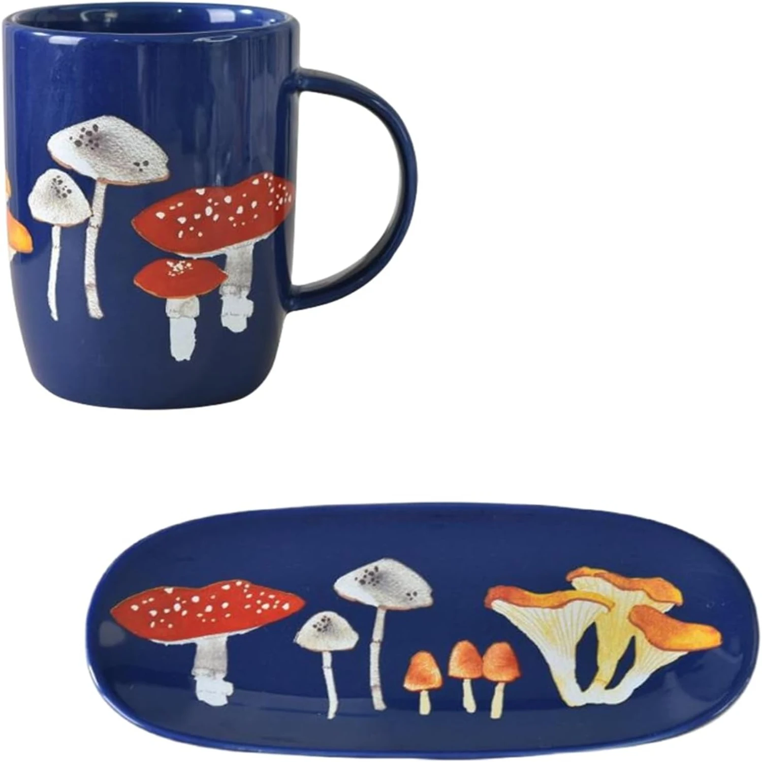 

Ideal gift for office or work - stylish and elegant set of 2 ergonomic ceramic coffee cups with eye-catching mushroom design. Pe