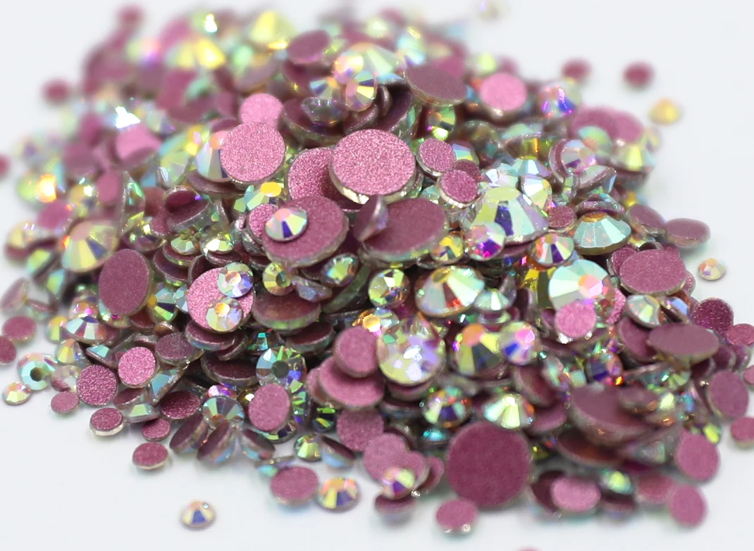 2023 Pink Crystal AB Nail Art Strass rosa rosa Base Non Hot Fix Strass Strass tessuto indumento decorazioni per unghie