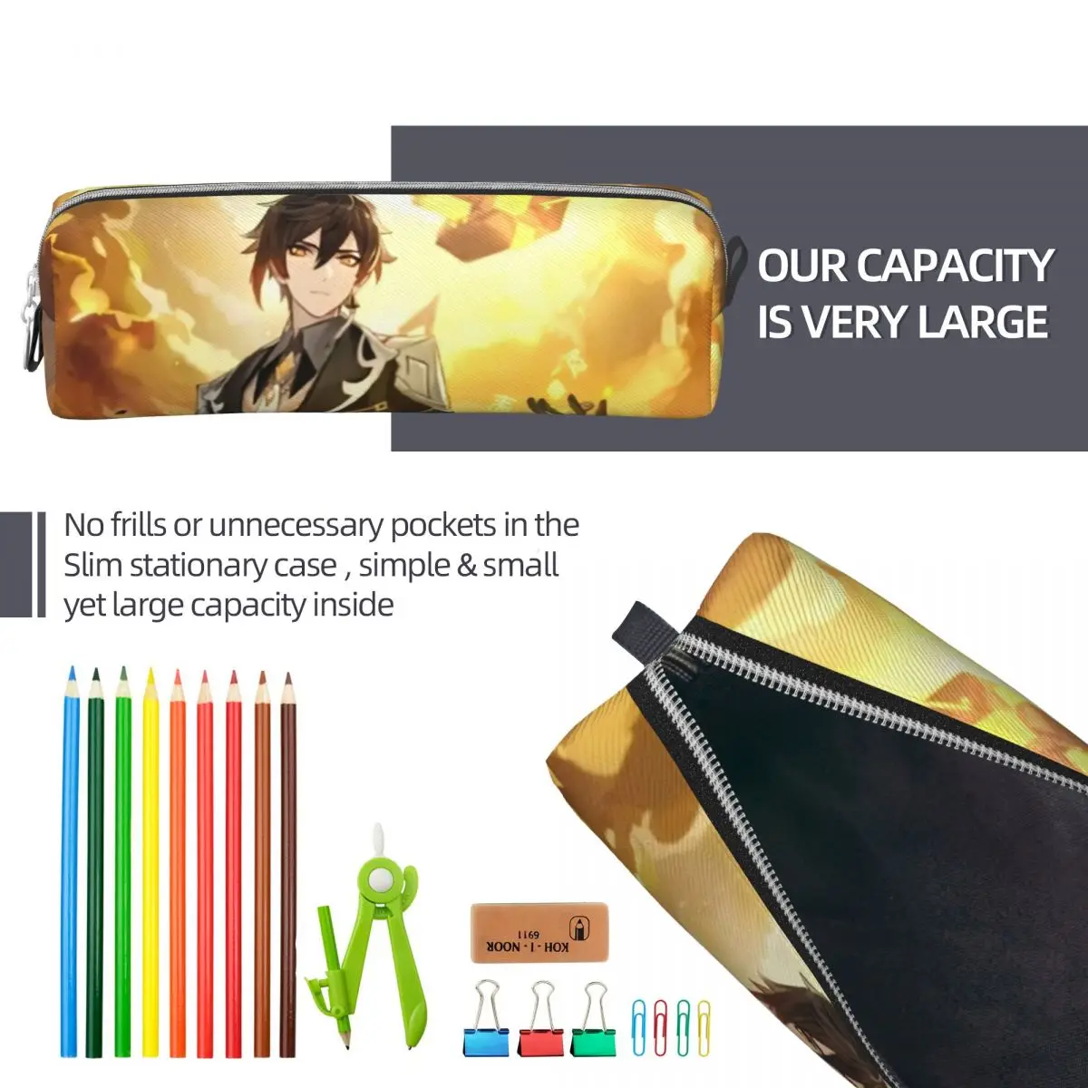 Zhongli genshin impact childe bleistifte tui stift halter taschen kinder große lagerung büro geschenk pencil cases