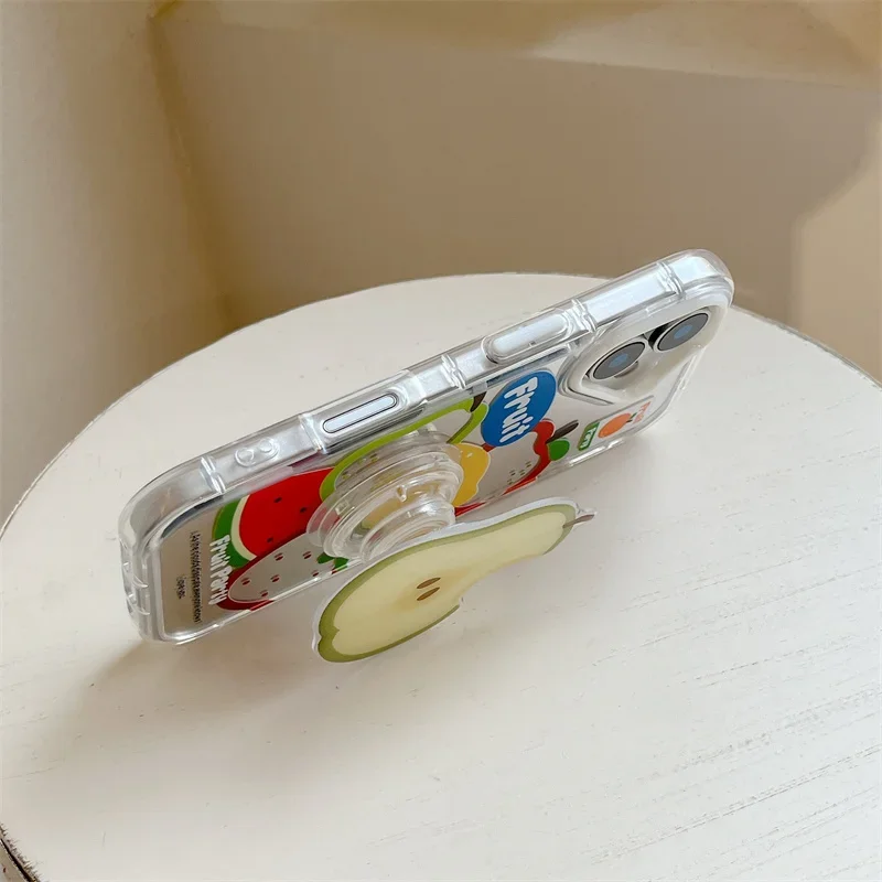 Urocze letnie etui na telefon z motywem gruszki, arbuzu i owoców, podpórka do iPhone'a 17 Pro, Samsunga, kawaii składany uchwyt, kieszonka na telefon.
