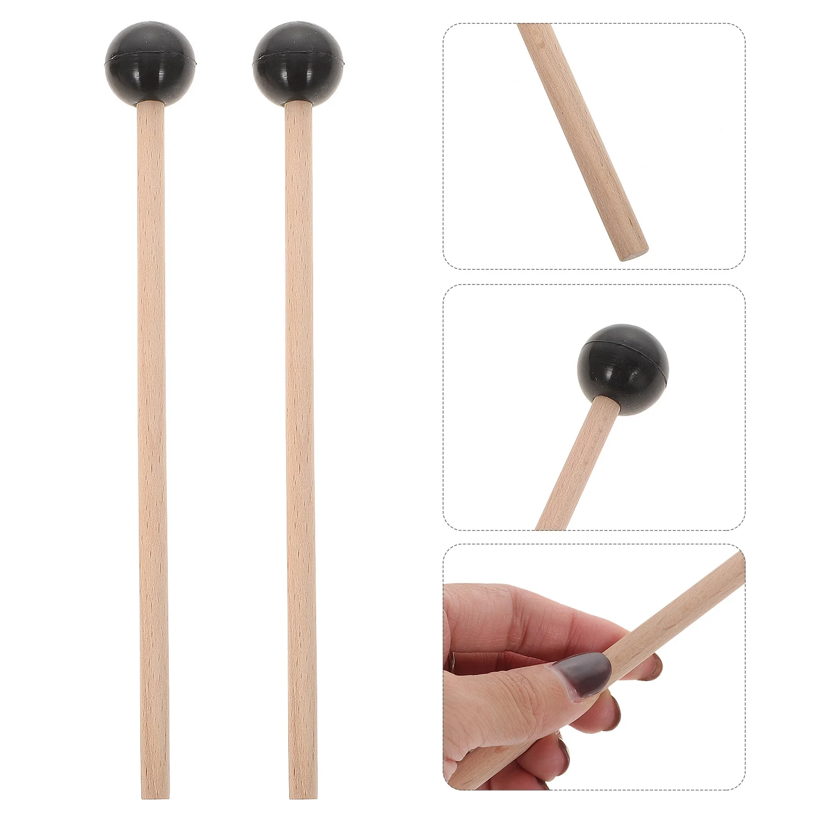2 Buah Stik Drum Kepala Bola Silikon Gagang Kayu Palu Glockenspiel untuk Penggemar Musik Garpu Tala Gambang Anak-anak