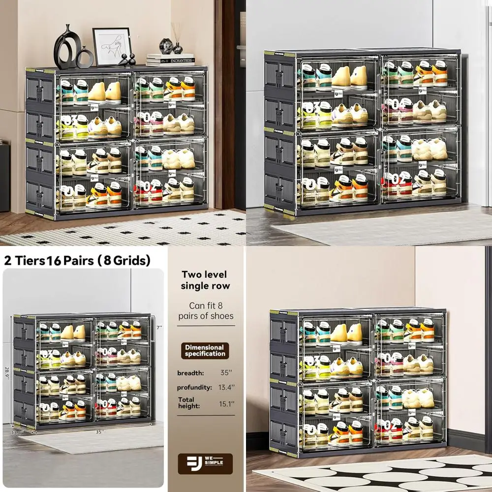

Quick-Setup 16-Pair Shoe Storage Cabinet with Plastic Construction and Magnetic Clear Door for Entryway Use