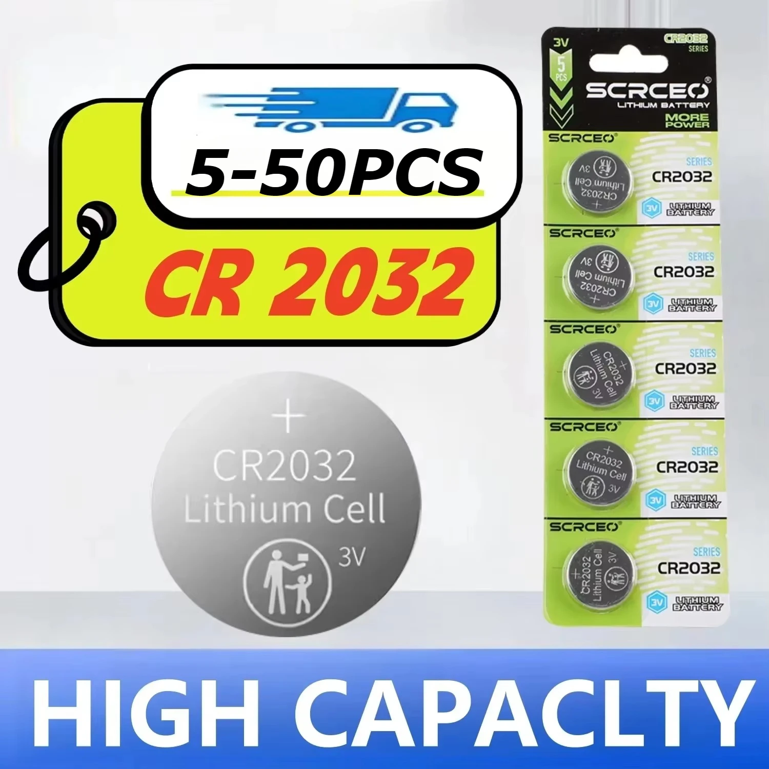 5-50PCS High-Capacity CR2032 Lithium Button CR 2032 Battery Compatible with AirTag Key Calculators Coin Counters Watches Etc