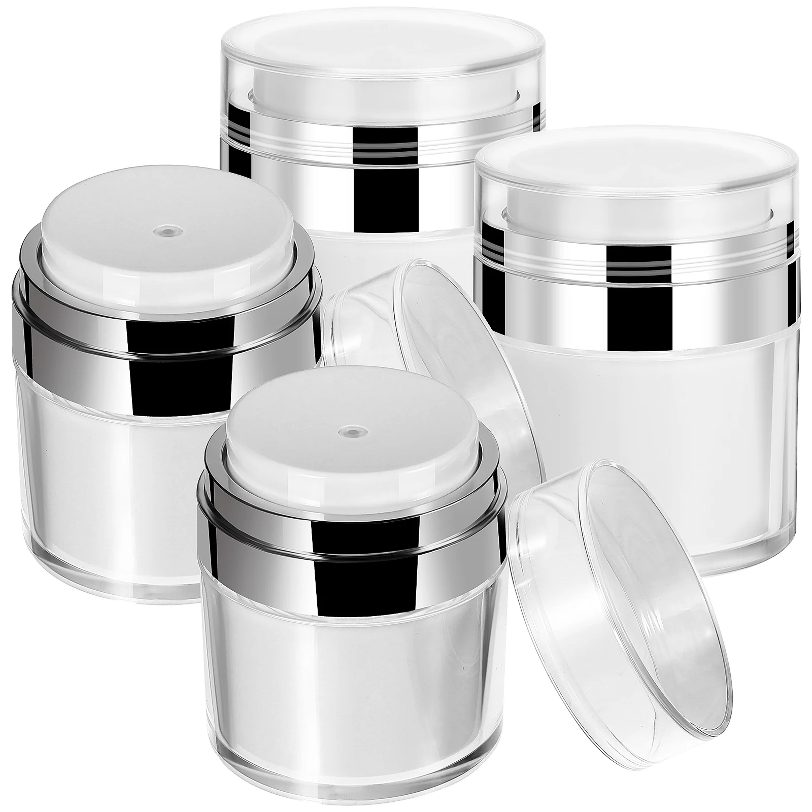 

4 pcs Reusable Acrylic Moisturizer Containers Vacuum Pump Jars Compact Travel Empty Bottles Airless Packaging Set