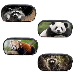 Cute Panda / Racoon Print Cosme Case Pencil Bag Red Panda Storage Bags Pencil Box Organizer Zipper Pouch School Case Supplies