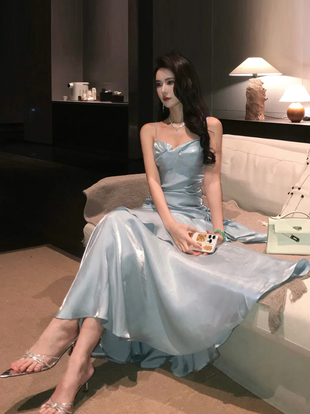 Robe de sirène Ele avec garniture en dentelle, robe de bal à bretelles pour femmes, taille haute amincissante, longue, parfaite pour les mariages et les soirées