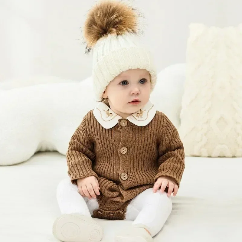 DGUKYM Autumn New Baby Knit Sweater Jumpsuit Triangle Haori Children's Wear Cotton Footies Spring Autumn Season Climbing Clothes