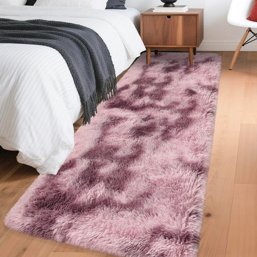 VIKAMA Gradient Blue Fluffy Runner Rug Soft Non-Slip Bedroom Bedside Mat Living Room Hallway Carpet Home Decoration view 6