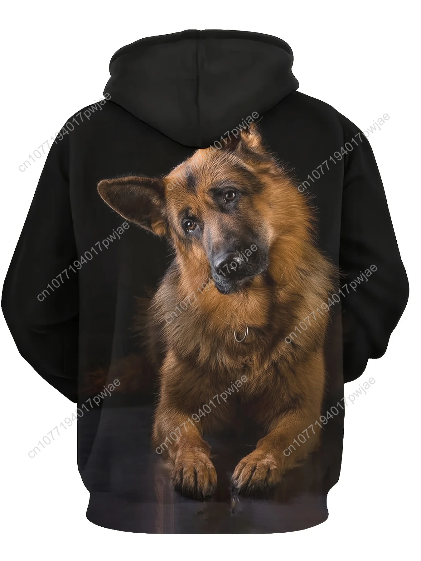 Moletom com capuz masculino com estampa de pastor alemão 3D / pulôver aconchegante de manga comprida com bolso canguru / poliéster para primavera e outono / casual St