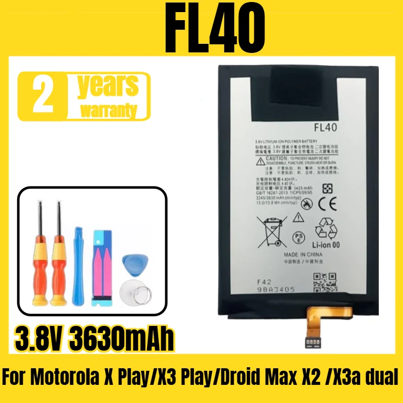 FL40 Motorola mobile phone battery for Motorola X Play/X3 Play/Droid Max X2 /X3a dual new mobile phone battery 3.8V 3630mAh