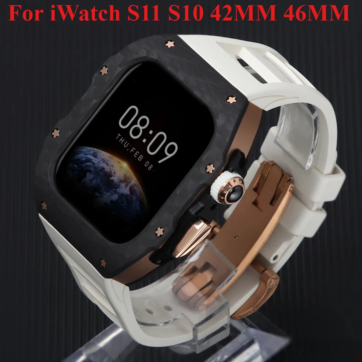 Kit de modificación de lujo para Apple Watch S11 S10, caja de acero inoxidable de 46mm, correa de silicona para reloj Serie 11 10 42MM