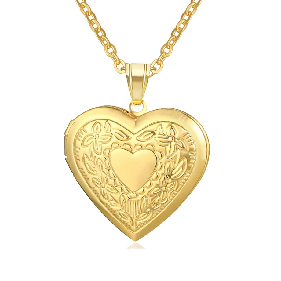 Romantic Heart Locket Pendants Female Gold Silver Color Stainless Steel Memorial Necklace For Women Jewelry Valentine Gift