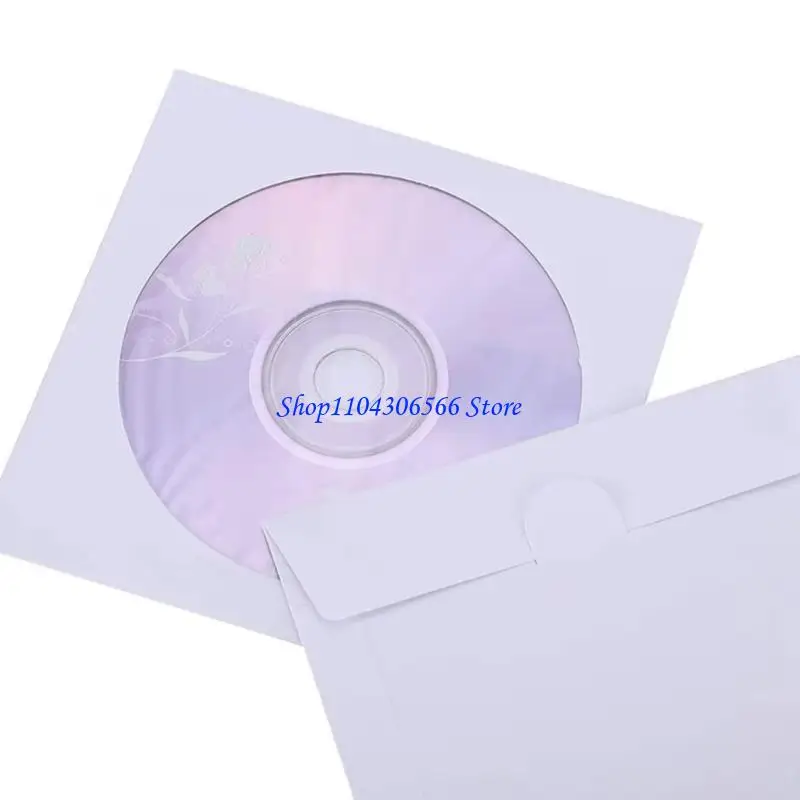 02DD 100Pcs 8CM Paper Envelopes with Transparent Window VCD Disc Cover Protective