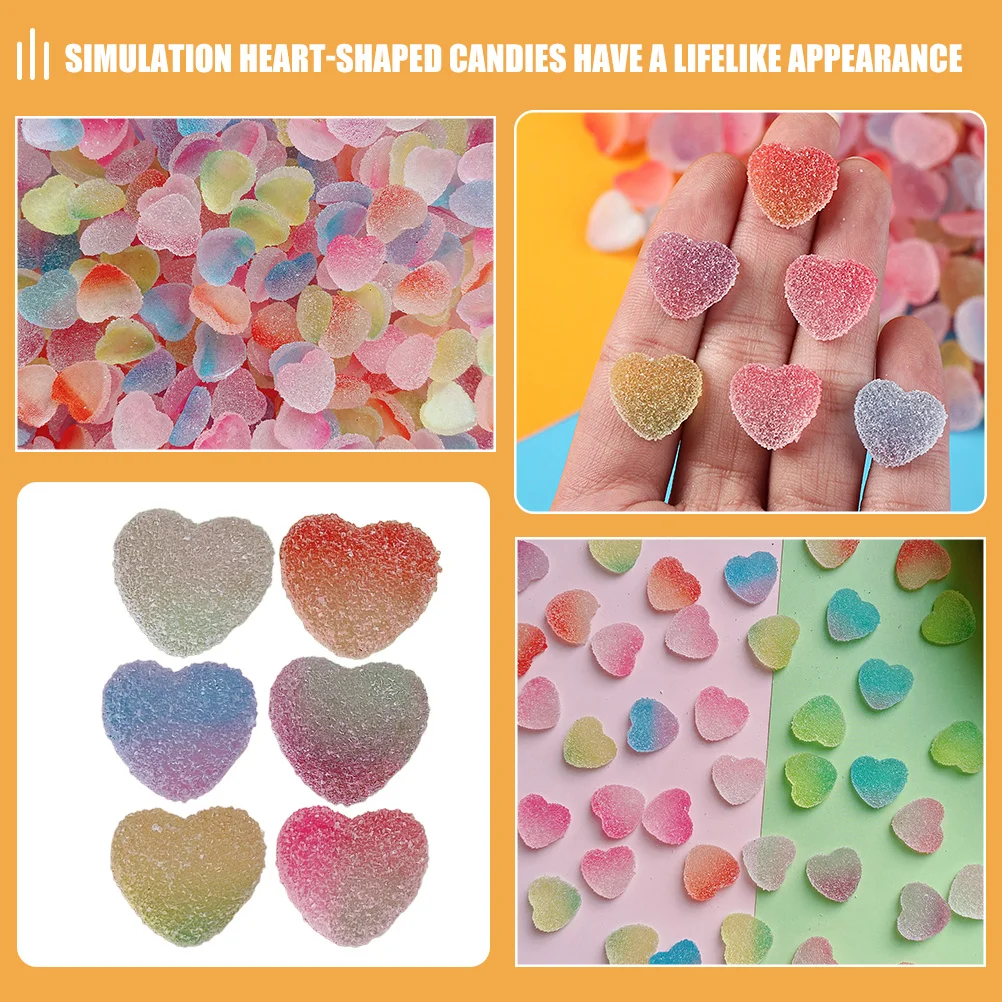 

50Pcs Soft Candy Simulation Heart-Shaped Decorative Props Colorful Faux Candy Bulk for Home Office Party Desktop Decoration