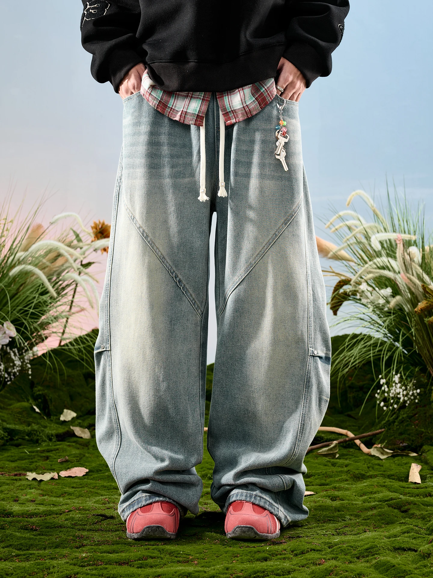 

Мужские джинсы Nuthink в американском ретро-стиле, с эффектом поношенности, прямые, свободного кроя, повседневные, зимние, новинка 2026