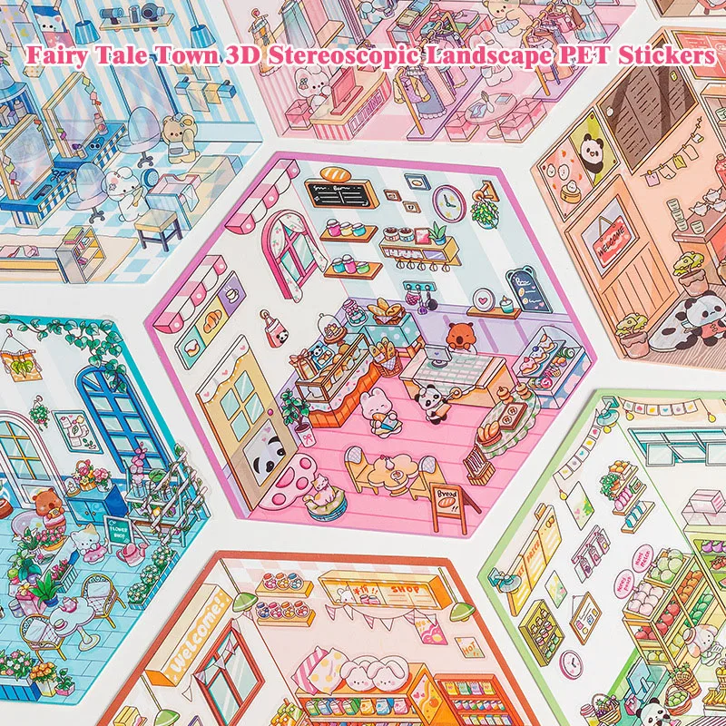 3D Landscape Stickers PET Cartoon Stickers Book Album Diary Decorative Stickers Scrapbooking Aesthetic Stationery Supplies