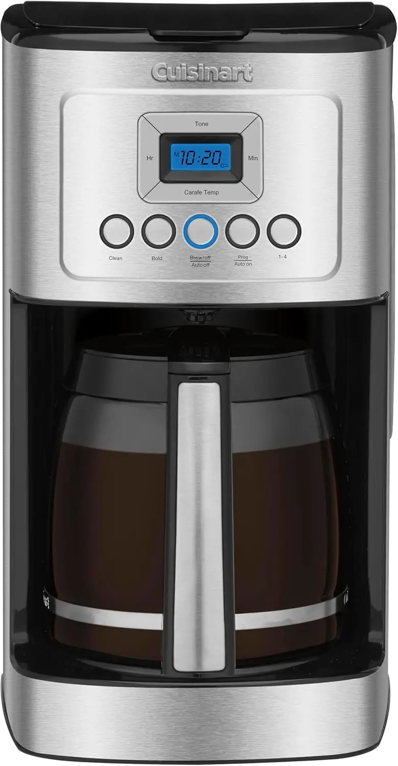 

Programmable Coffee Maker with Glass Carafe, Brew Strength Control, and Stainless Steel Design for 1-4 Cups