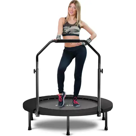 Trampolina Rebounder dla Dorosłych - Składana Mini Trampolina Fitness Rebounder 40 cali z Regulowanym Uchwytem U-Bar, Maksymalne Obciążenie 158 kg, Rozmiar S