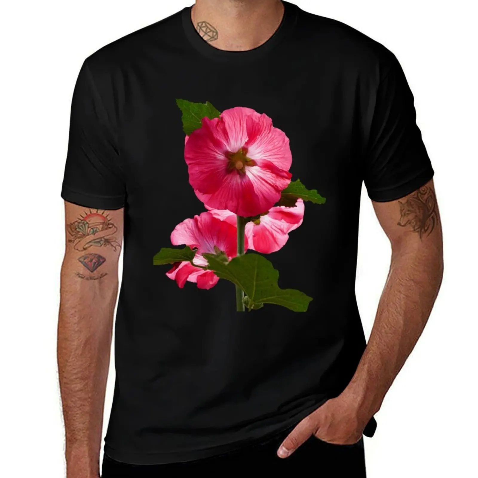 Camiseta Tiny Ladybug on Hot Pink Hollyhocks, ropa de anime, camisetas gráficas, costumbres, diseña tu propia ropa para hombres