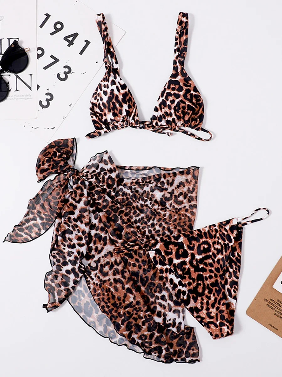 セクシーなレオパード柄ビキニ水着 レディース 2023 水着 カバーアップ マイクロTバック 3点セット ビキニセット 水泳用水着 ビーチウェア