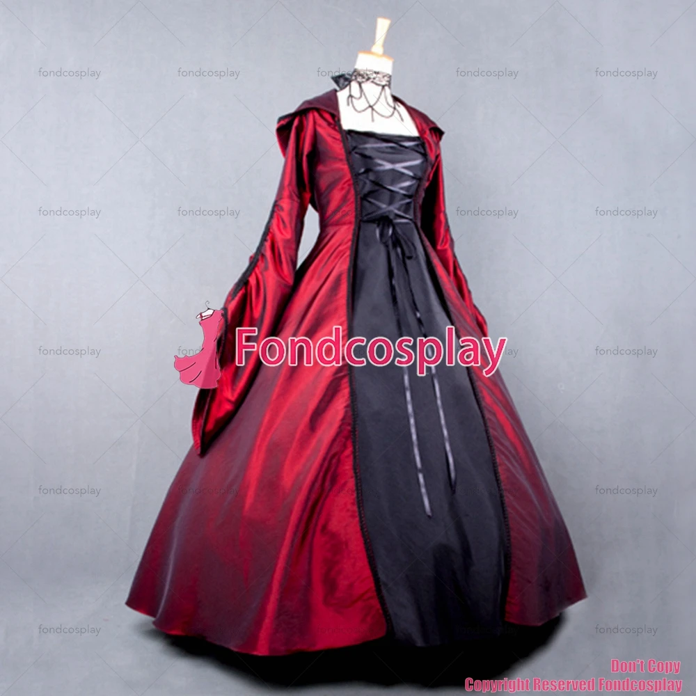 fondcosplay Victorian Rococo Medieval Gown Ball Gothic dark red wizard Tafetta Dress Cosplay Costume CD/TV[G778]