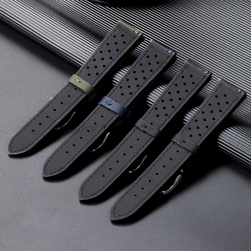 Premium Sailcloth Watch Strap 18mm 20mm 22mm Rally Racing Watch Strap Quick Release Perforated Breathable Men's Sport Watchbands image 6