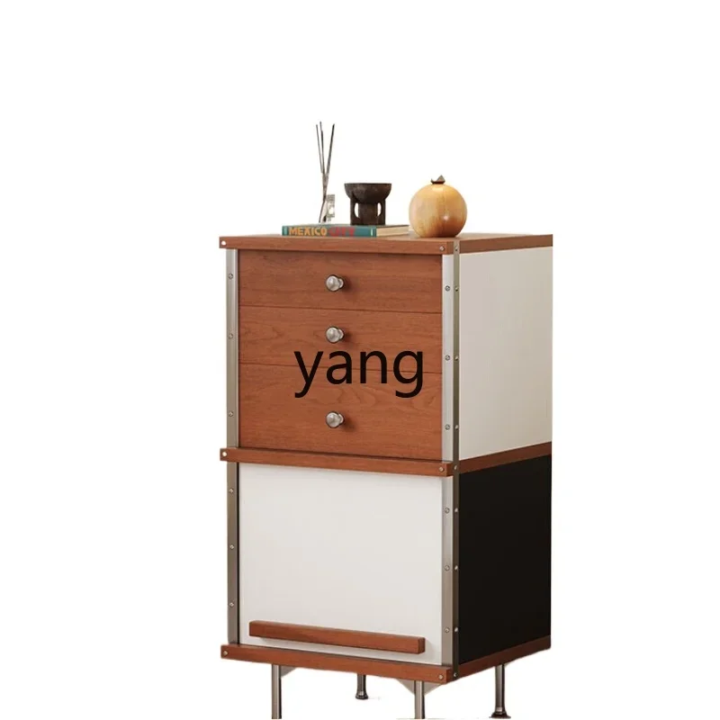 

Yjq solid wood chest, sofa side cabinet, small apartment, living room storage, retro bedroom, locker against the wall
