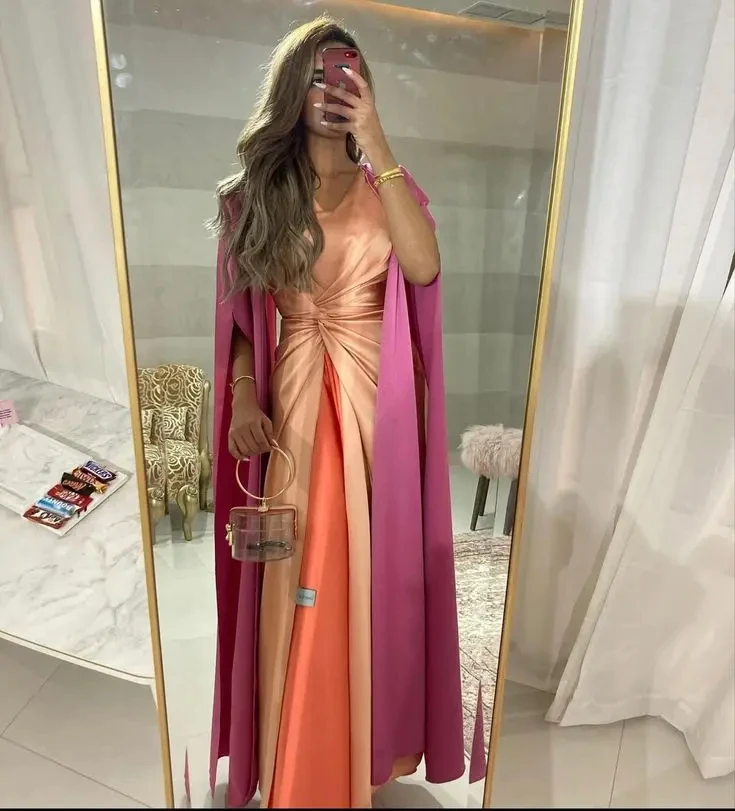 XIXI-vestido Formal de manga larga con volantes y cuello en V, traje largo hasta el suelo con forro y cremallera para fiesta y boda, Color Rojo