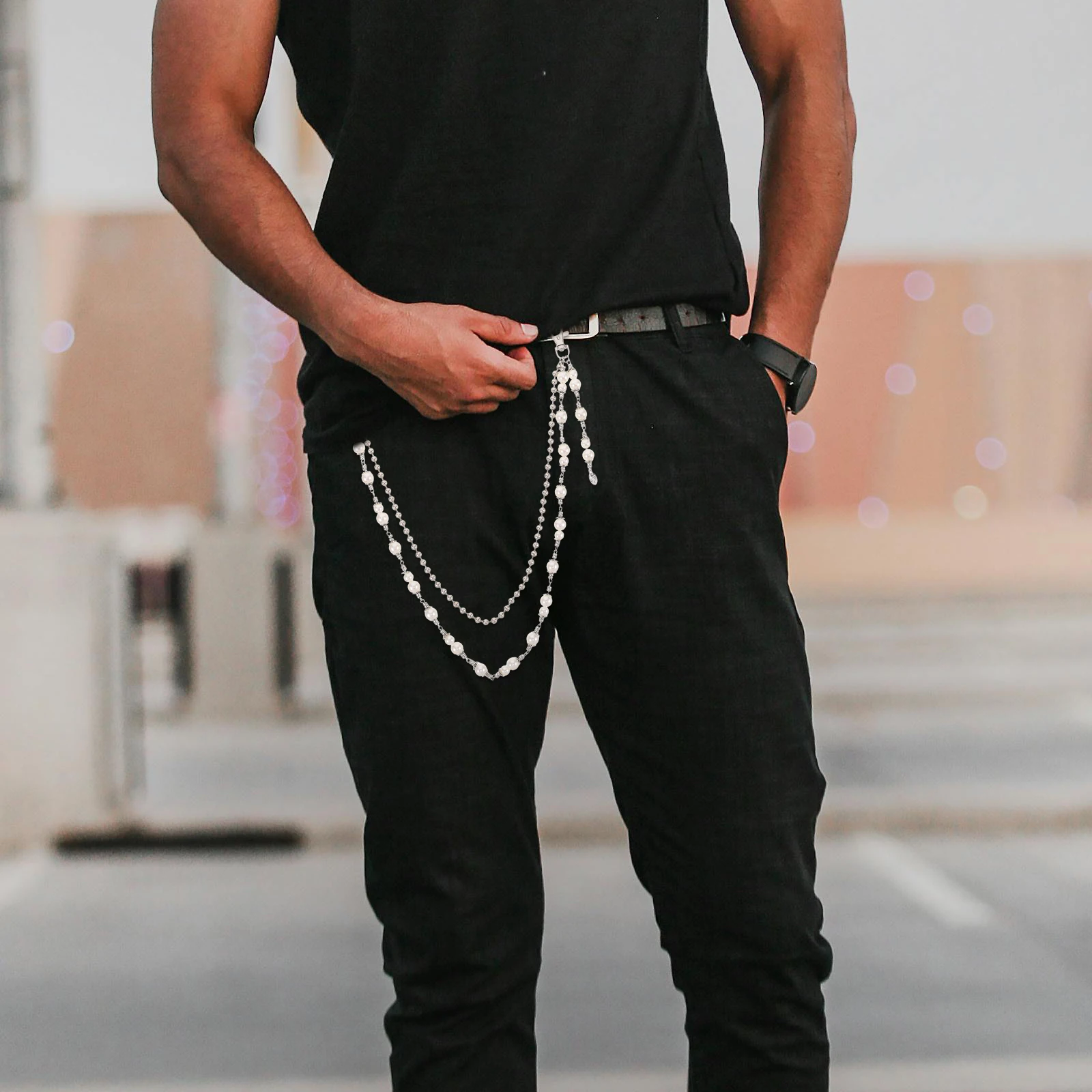

Hip Hop Pants With Plastic Pearls Stylish Alloy Waist Belt For Denim Jeans Summer Outfits Punk Body Chain Lightweight Durable