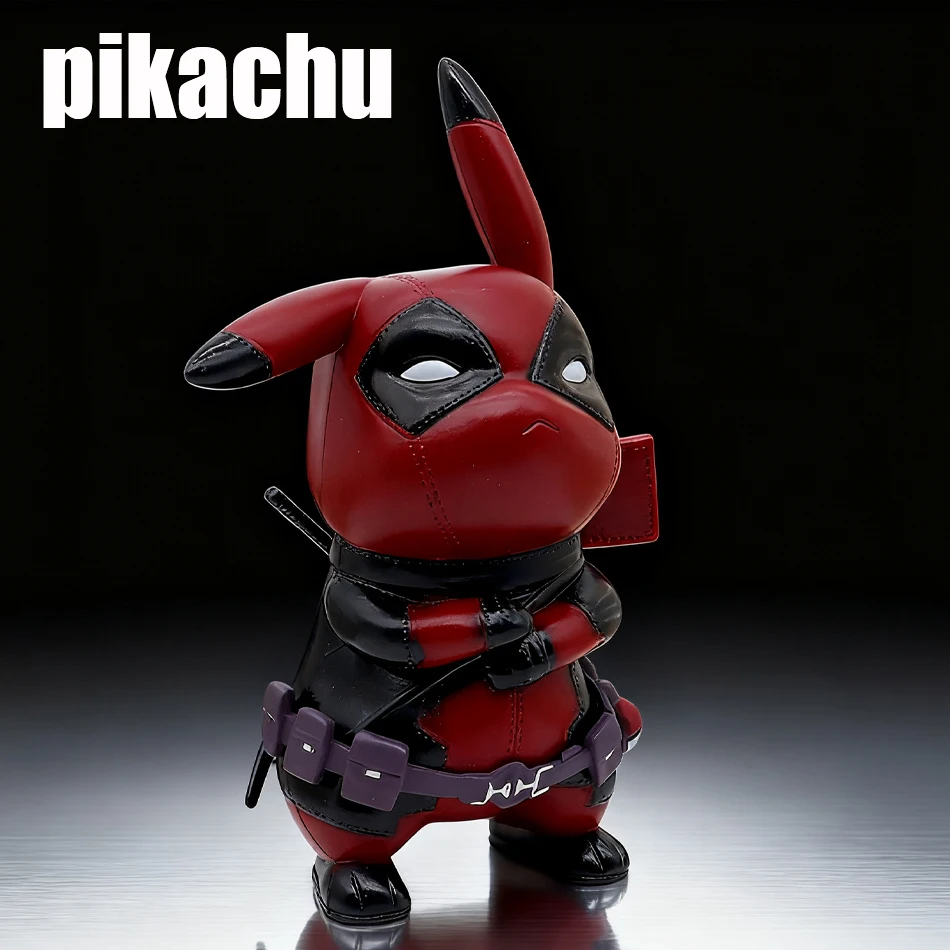 Versión Q creativa de Cos Vengadores Deadpool Pikachu Marvel muñeca modelo hecho a mano adorno de coche monstruos de bolsillo regalos periféricos