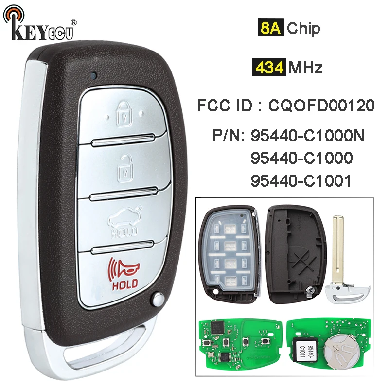 

KEYECU 434MHz 8A Chip FCC ID: CQOFD00120 95440-C1000N 95440-C1001 95440-C1000 Smart Remote Key Fob for Hyundai Sonata 2015-2019